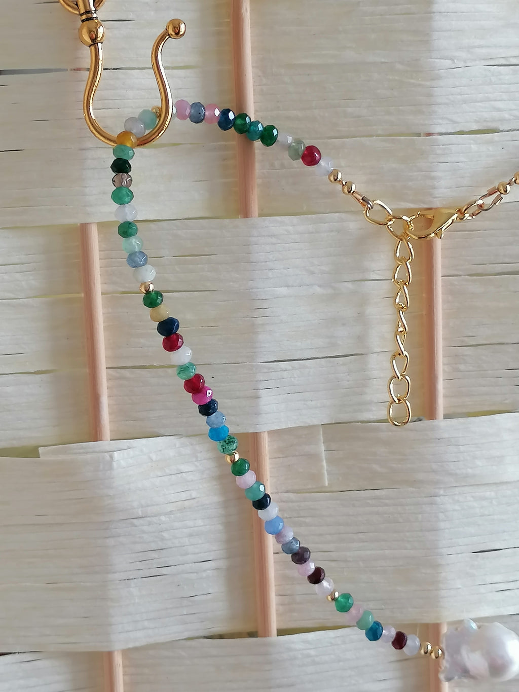 Multicolour Quartz Rondelle & Baroque Pearl Necklace | Gold Plated
