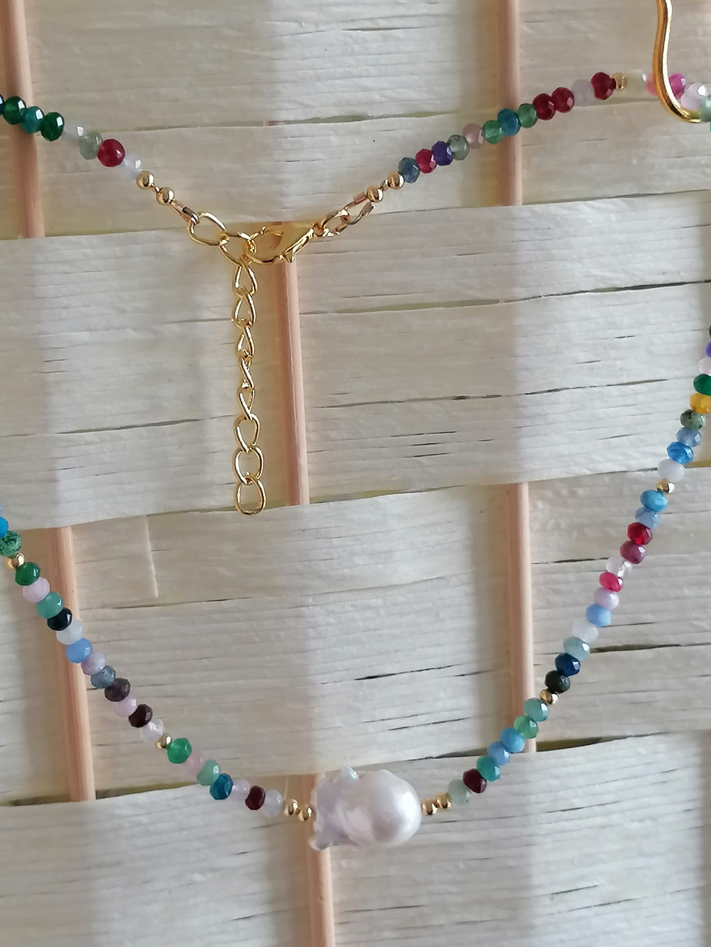 Multicolour Quartz Rondelle & Baroque Pearl Necklace | Gold Plated