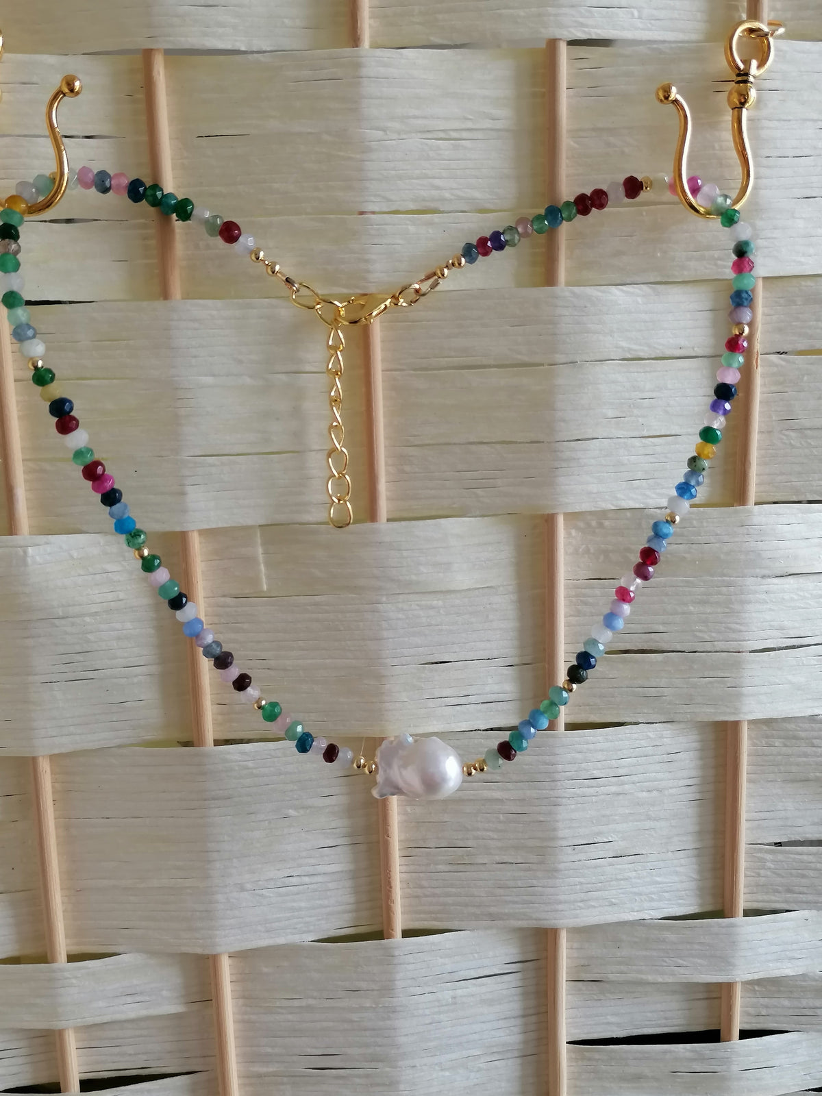 Multicolour Quartz Rondelle & Baroque Pearl Necklace | Gold Plated