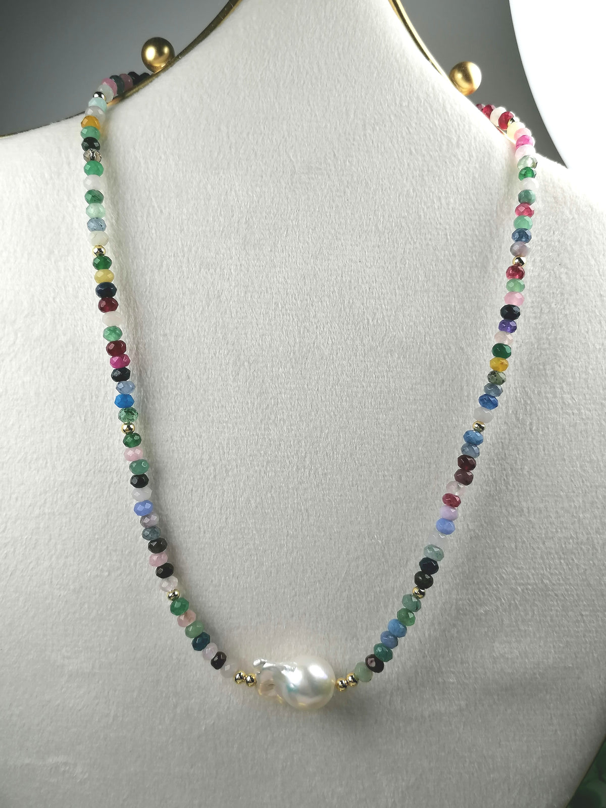 Multicolour Quartz Rondelle & Baroque Pearl Necklace | Gold Plated