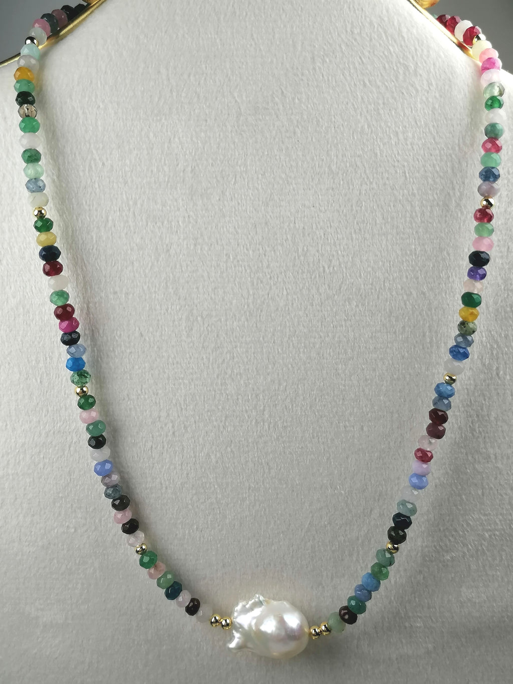 Multicolour Quartz Rondelle & Baroque Pearl Necklace | Gold Plated