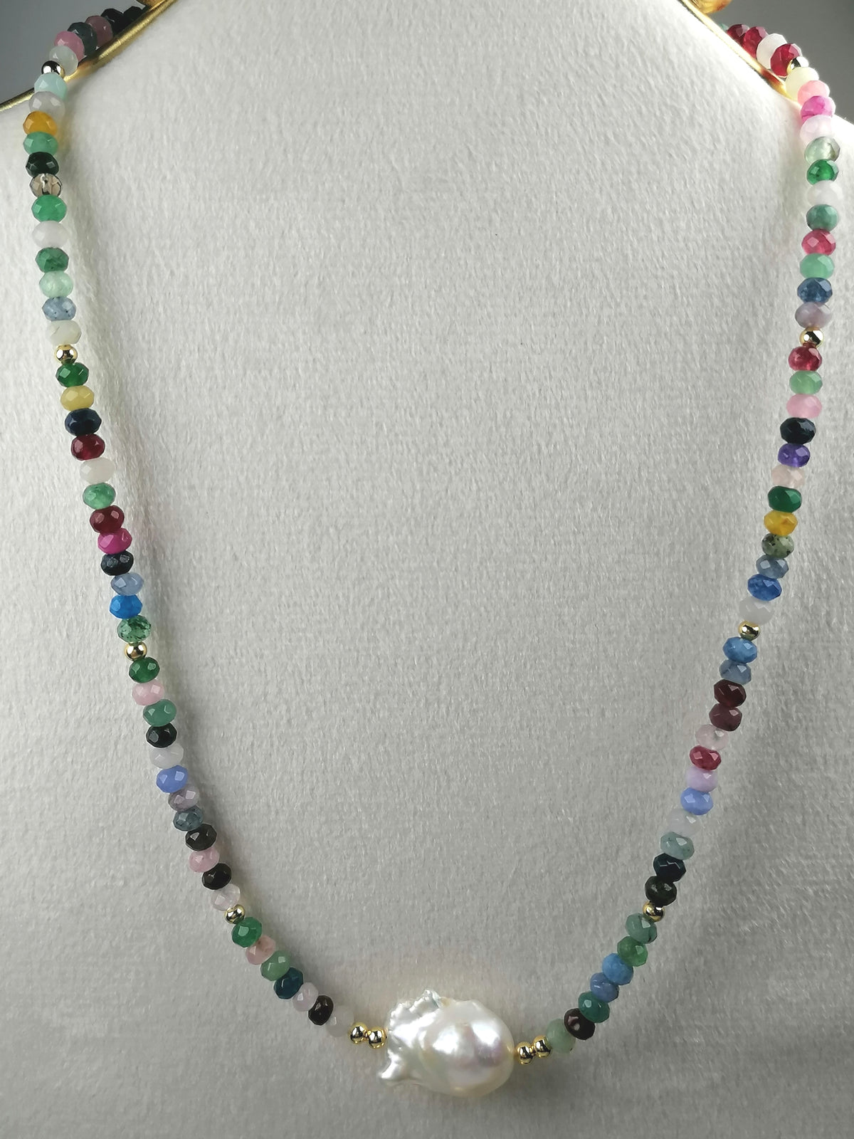 Multicolour Quartz Rondelle & Baroque Pearl Necklace | Gold Plated