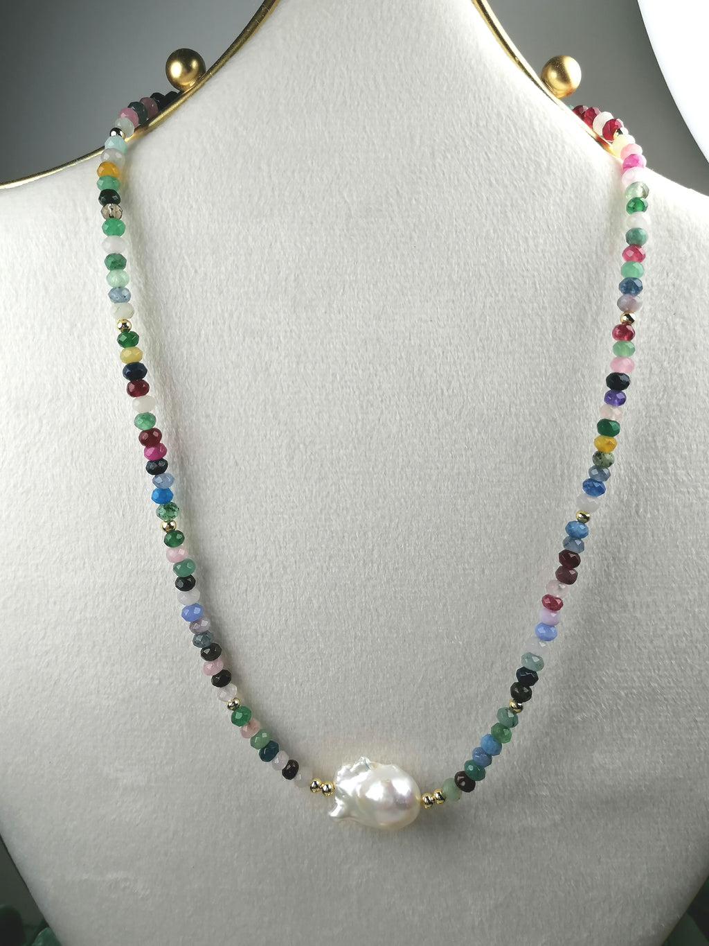 Multicolour Quartz Rondelle & Baroque Pearl Necklace | Gold Plated