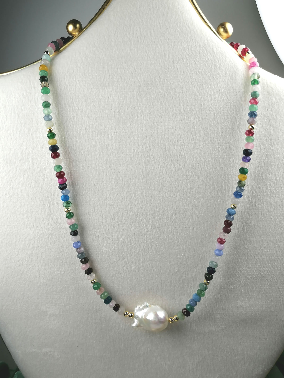 Multicolour Quartz Rondelle & Baroque Pearl Necklace | Gold Plated