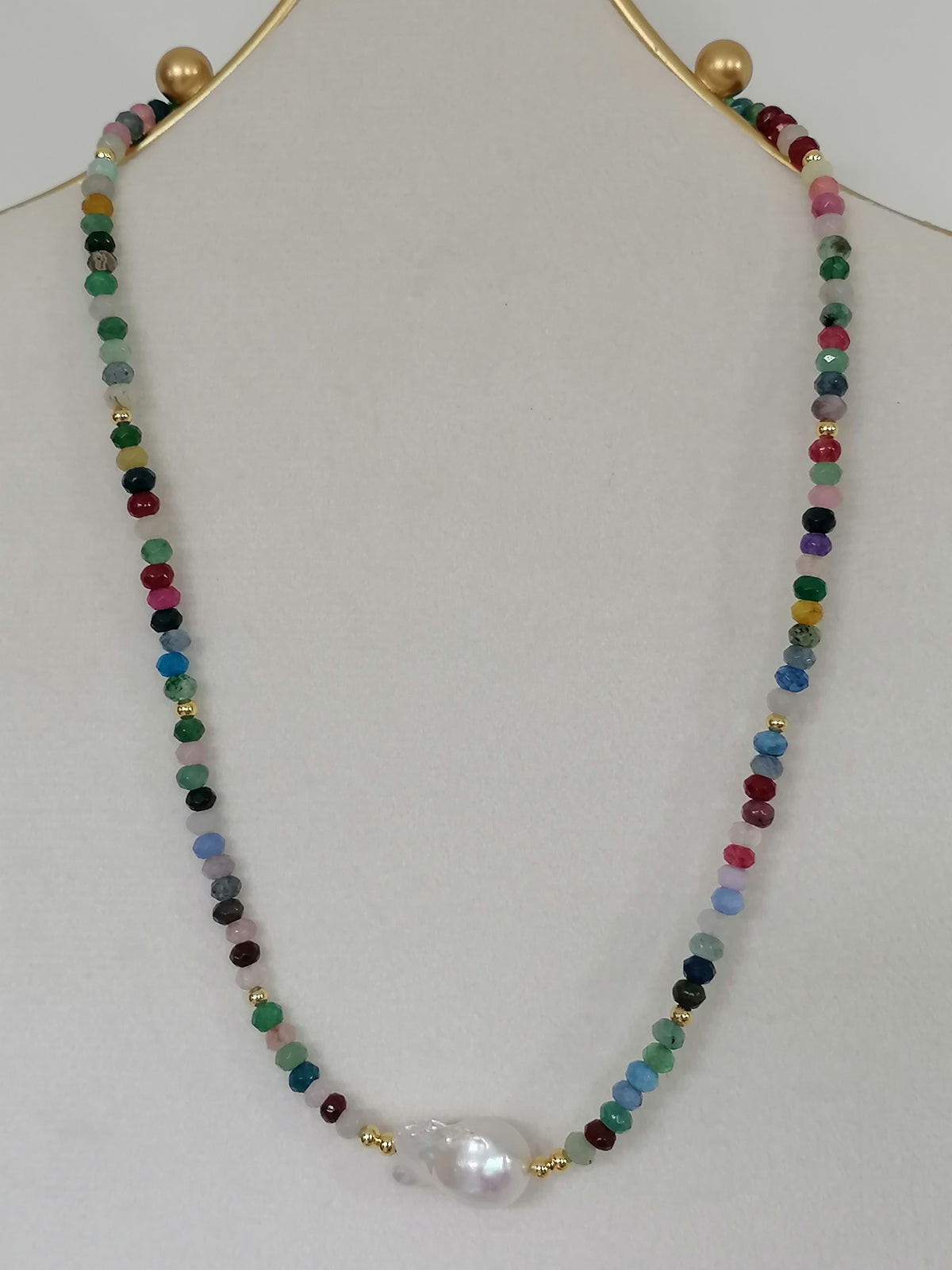 Multicolour Quartz Rondelle & Baroque Pearl Necklace | Gold Plated
