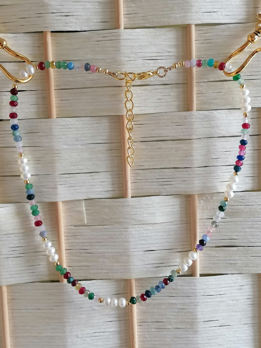 Cultured Freshwater Pearl & Coloured Quartz Necklace | Gold Plated