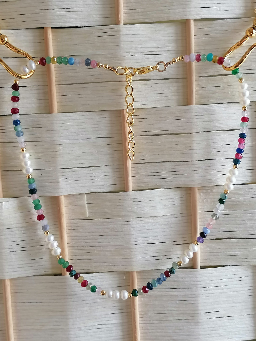 Cultured Freshwater Pearl & Coloured Quartz Necklace | Gold Plated