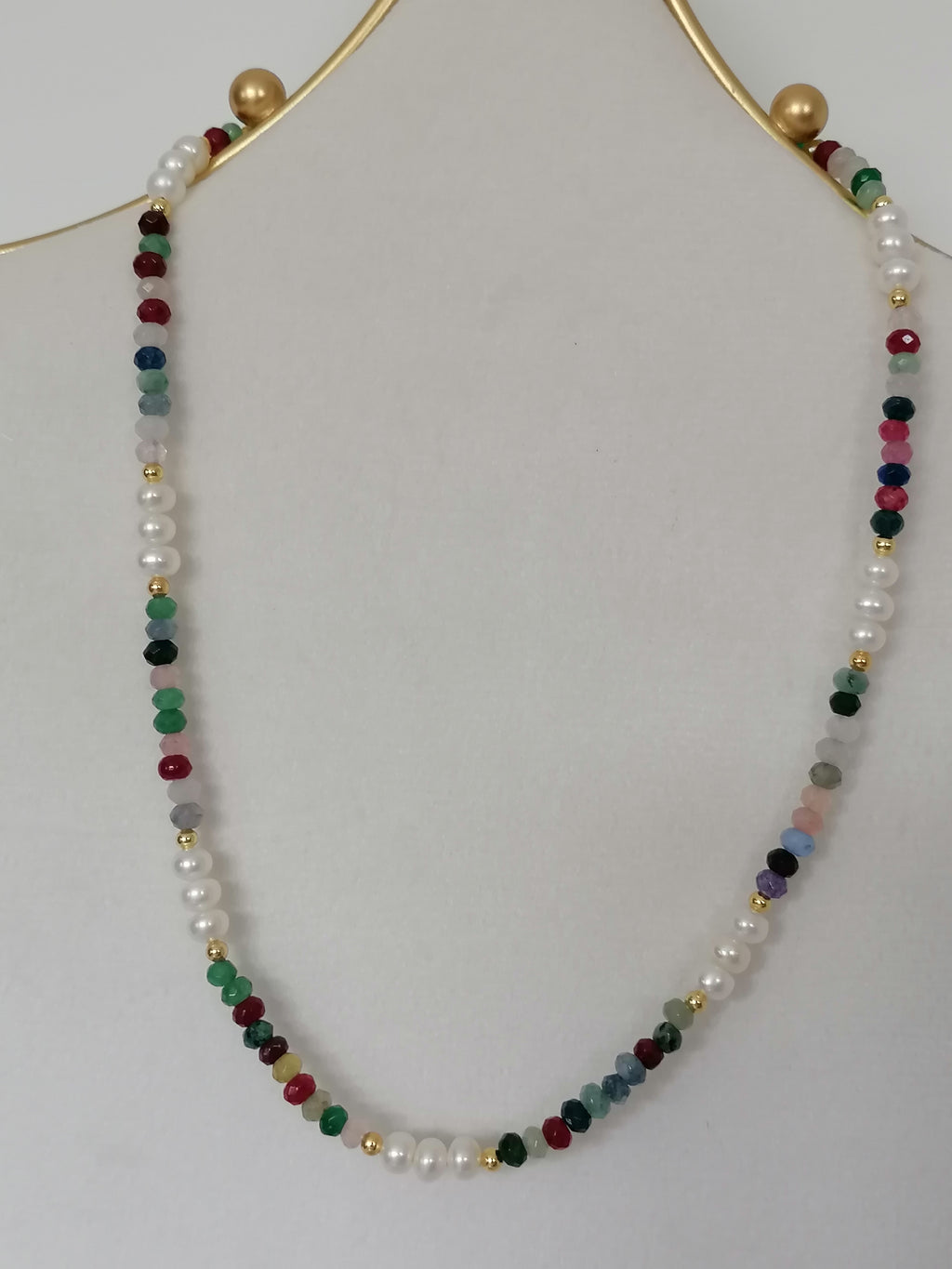 Cultured Freshwater Pearl & Coloured Quartz Necklace | Gold Plated