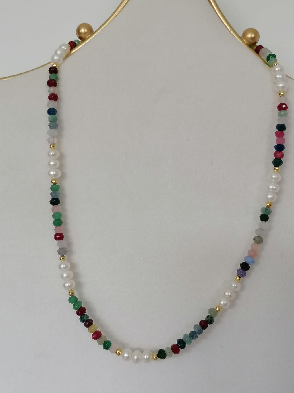 Cultured Freshwater Pearl & Coloured Quartz Necklace | Gold Plated