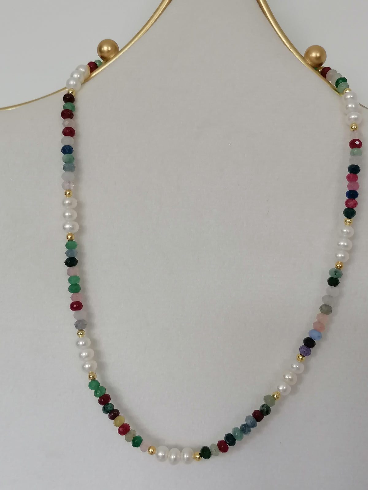 Cultured Freshwater Pearl & Coloured Quartz Necklace | Gold Plated