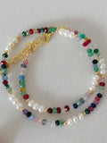 Cultured Freshwater Pearl & Coloured Quartz Necklace | Gold Plated