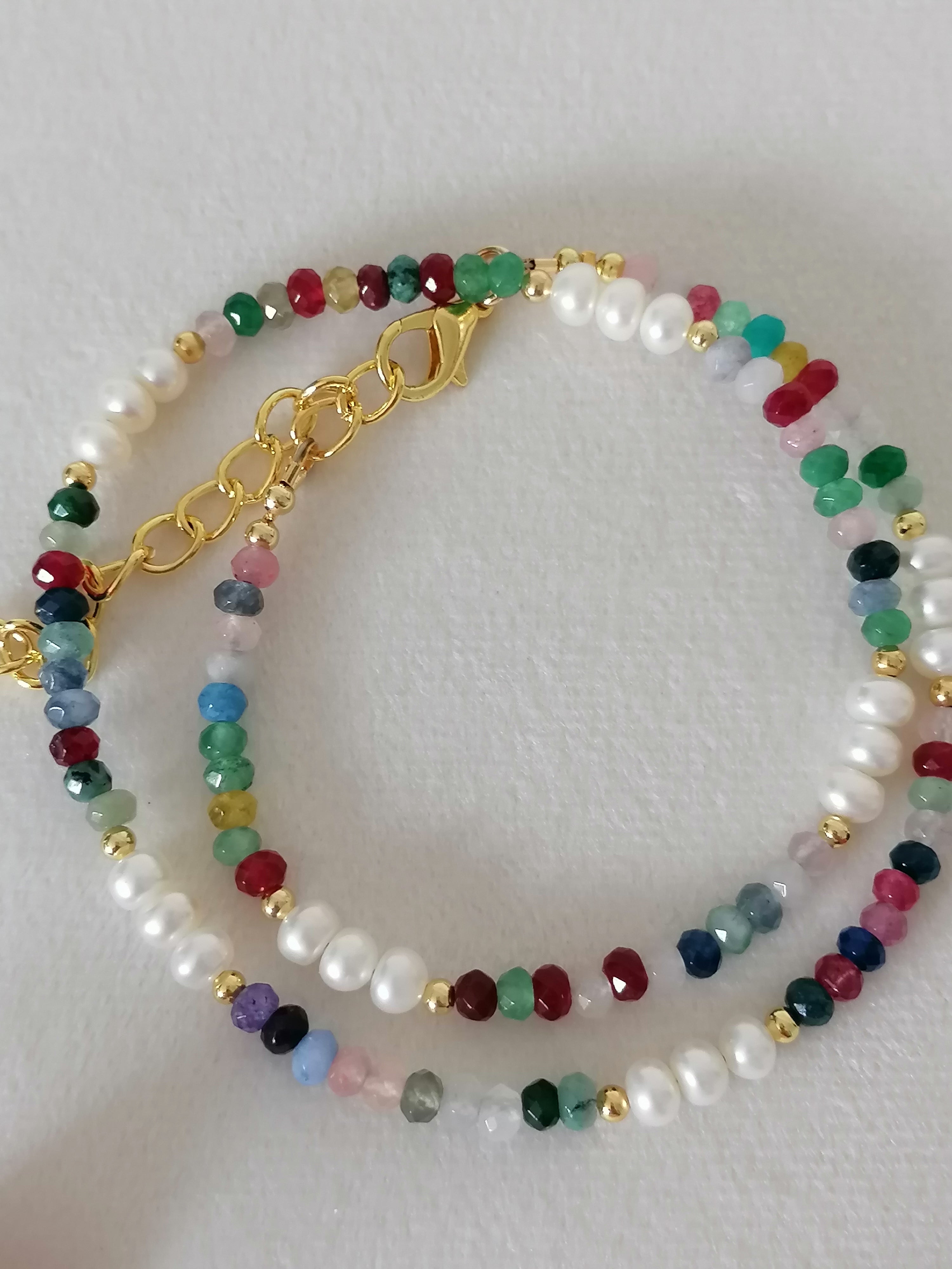 Cultured Freshwater Pearl & Coloured Quartz Necklace | Gold Plated