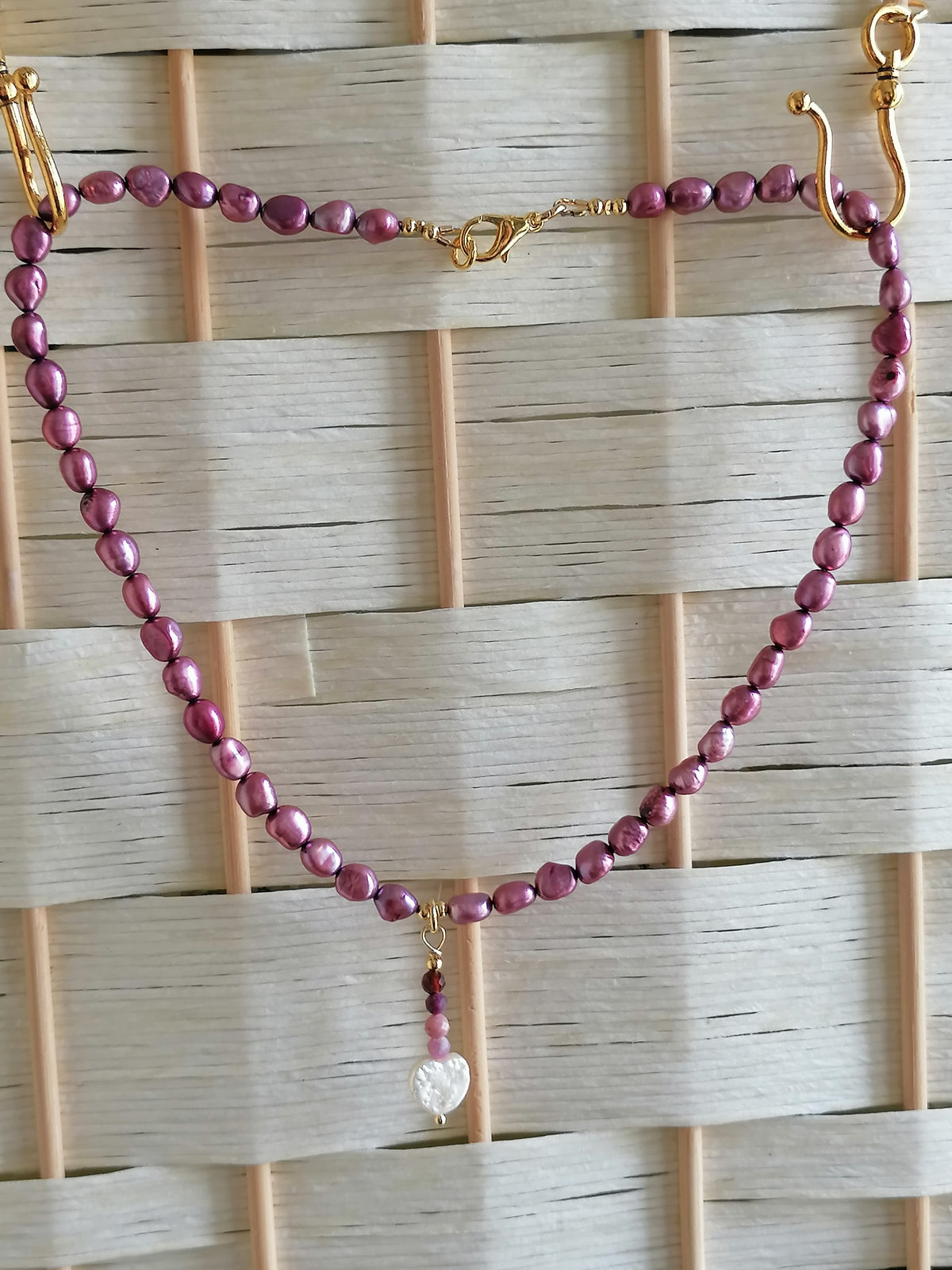 Baroque Pearl, Garnet & Tourmaline Necklace | Gold Plated