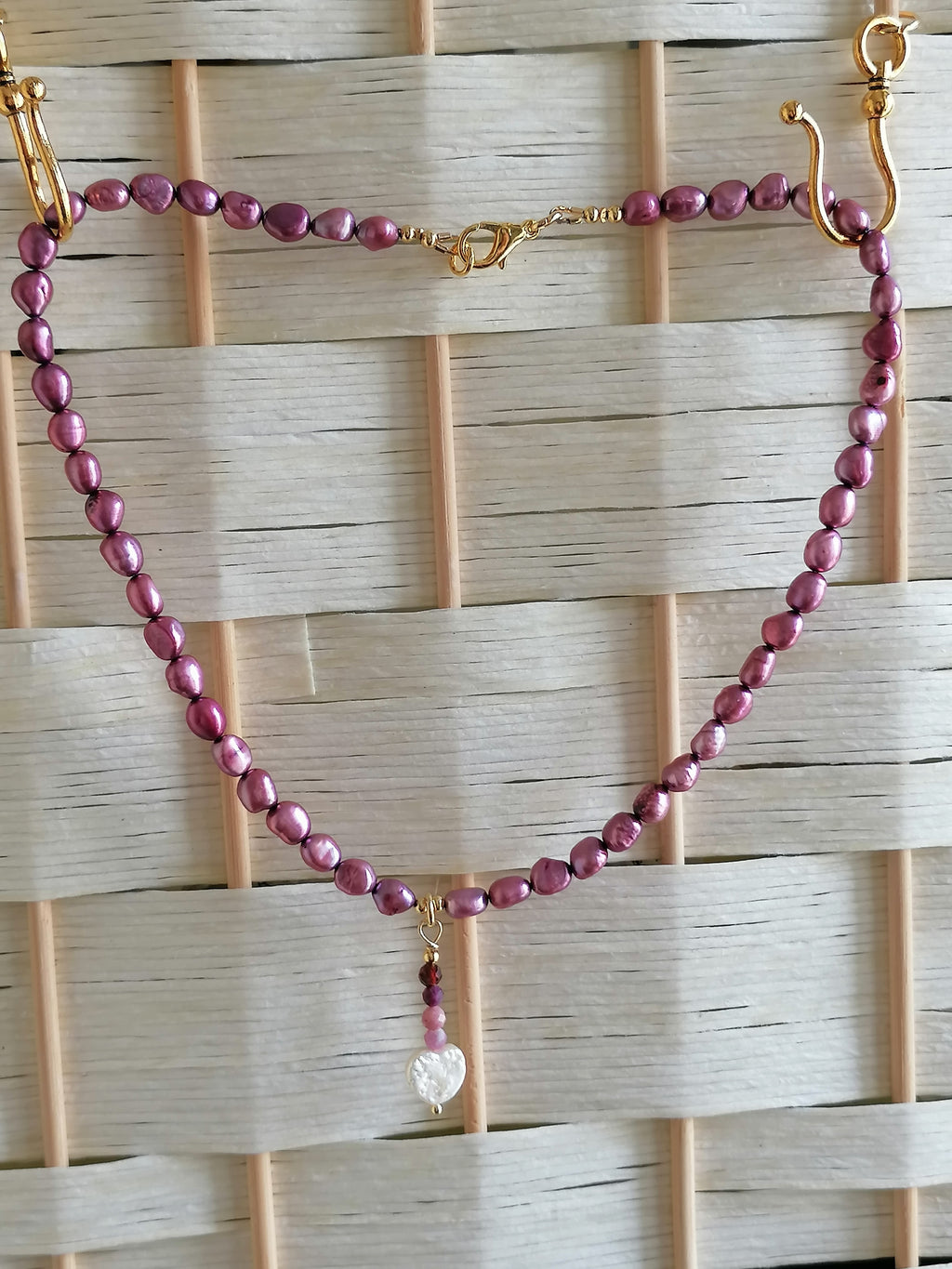 Baroque Pearl, Garnet & Tourmaline Necklace | Gold Plated