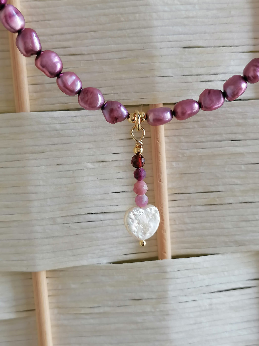 Baroque Pearl, Garnet & Tourmaline Necklace | Gold Plated