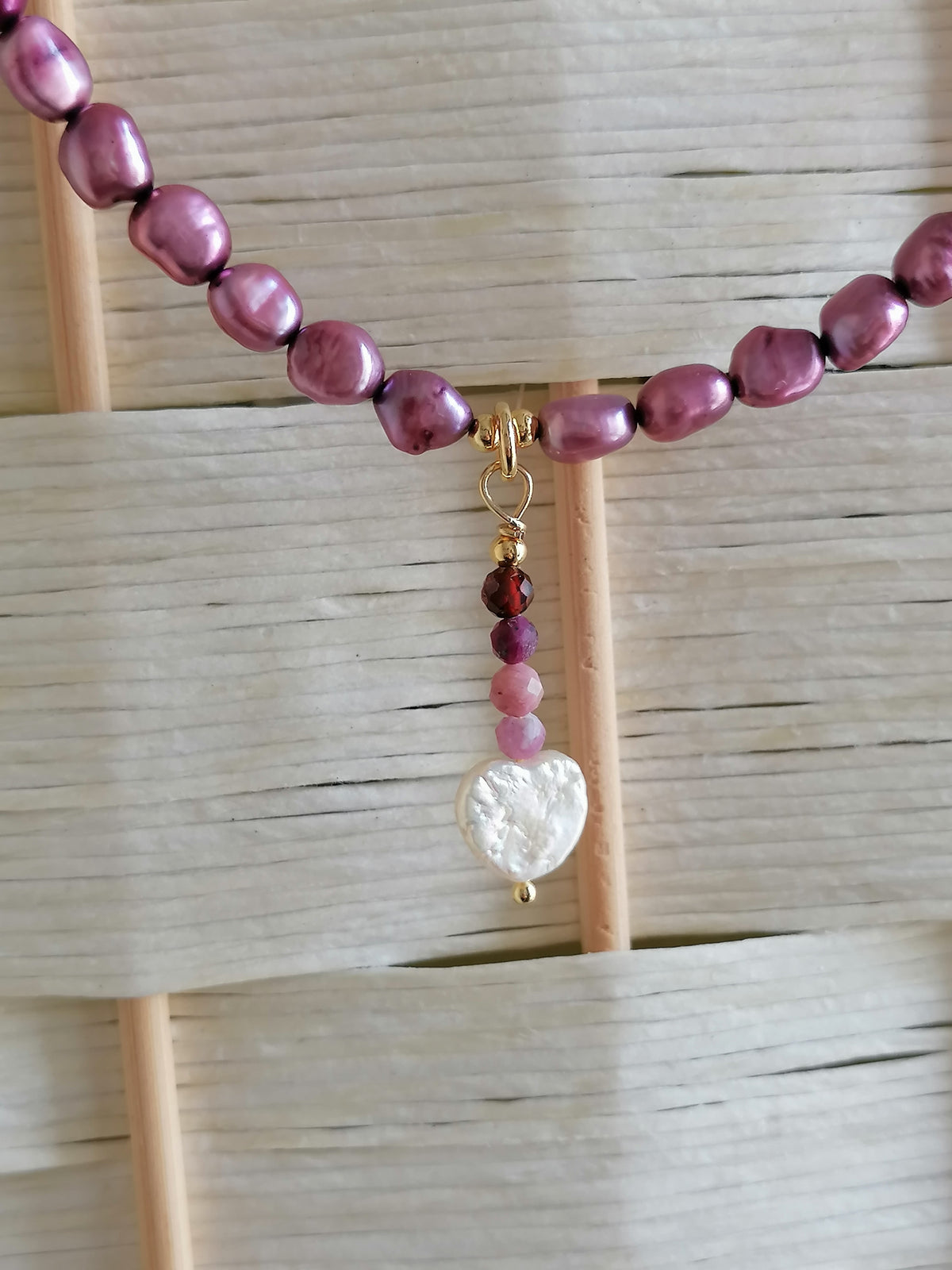 Baroque Pearl, Garnet & Tourmaline Necklace | Gold Plated