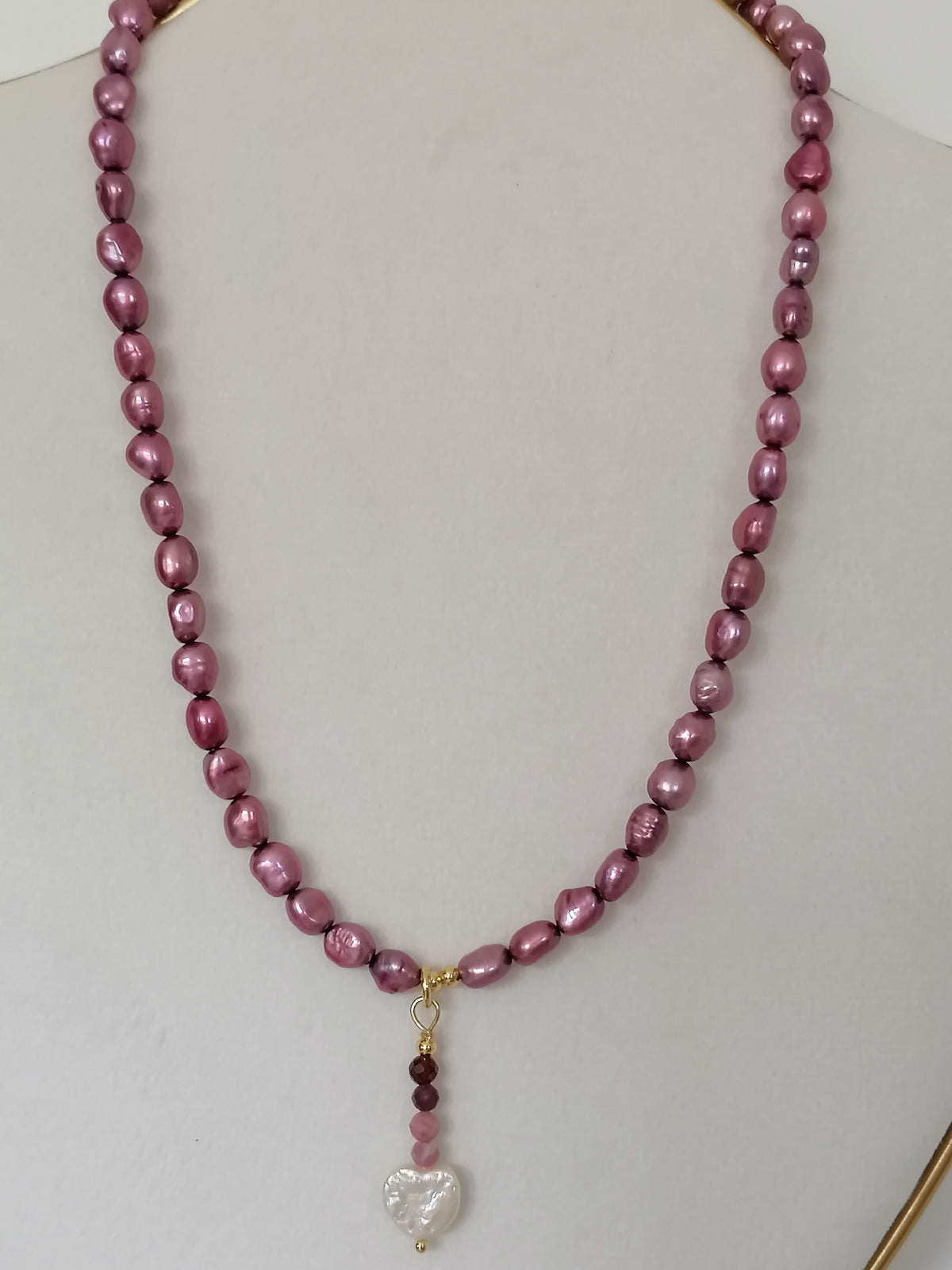 Baroque Pearl, Garnet & Tourmaline Necklace | Gold Plated