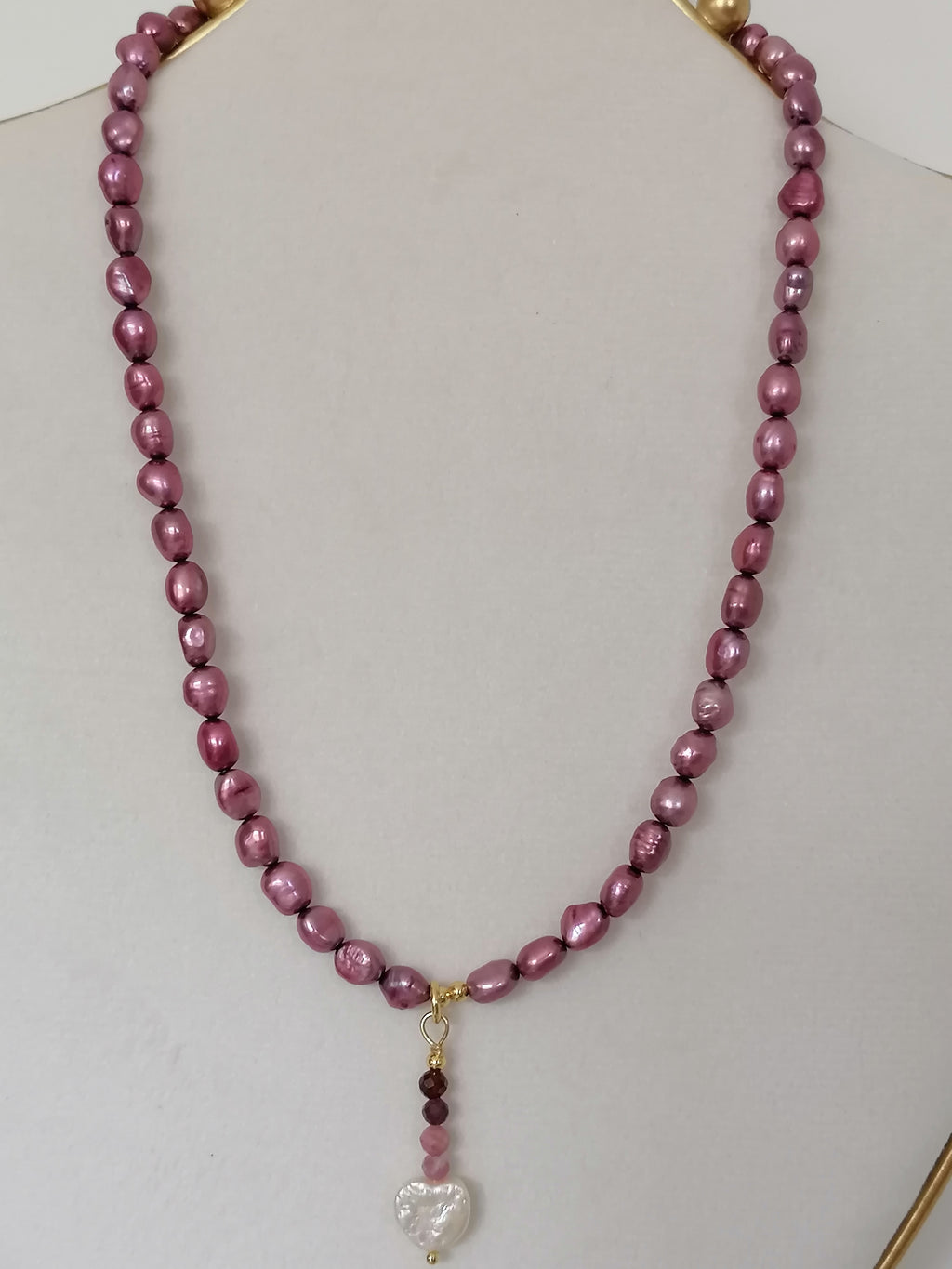 Baroque Pearl, Garnet & Tourmaline Necklace | Gold Plated