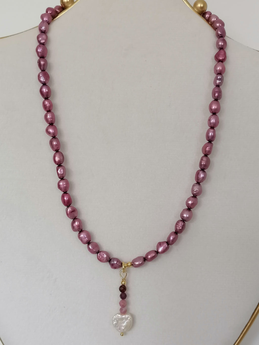 Baroque Pearl, Garnet & Tourmaline Necklace | Gold Plated