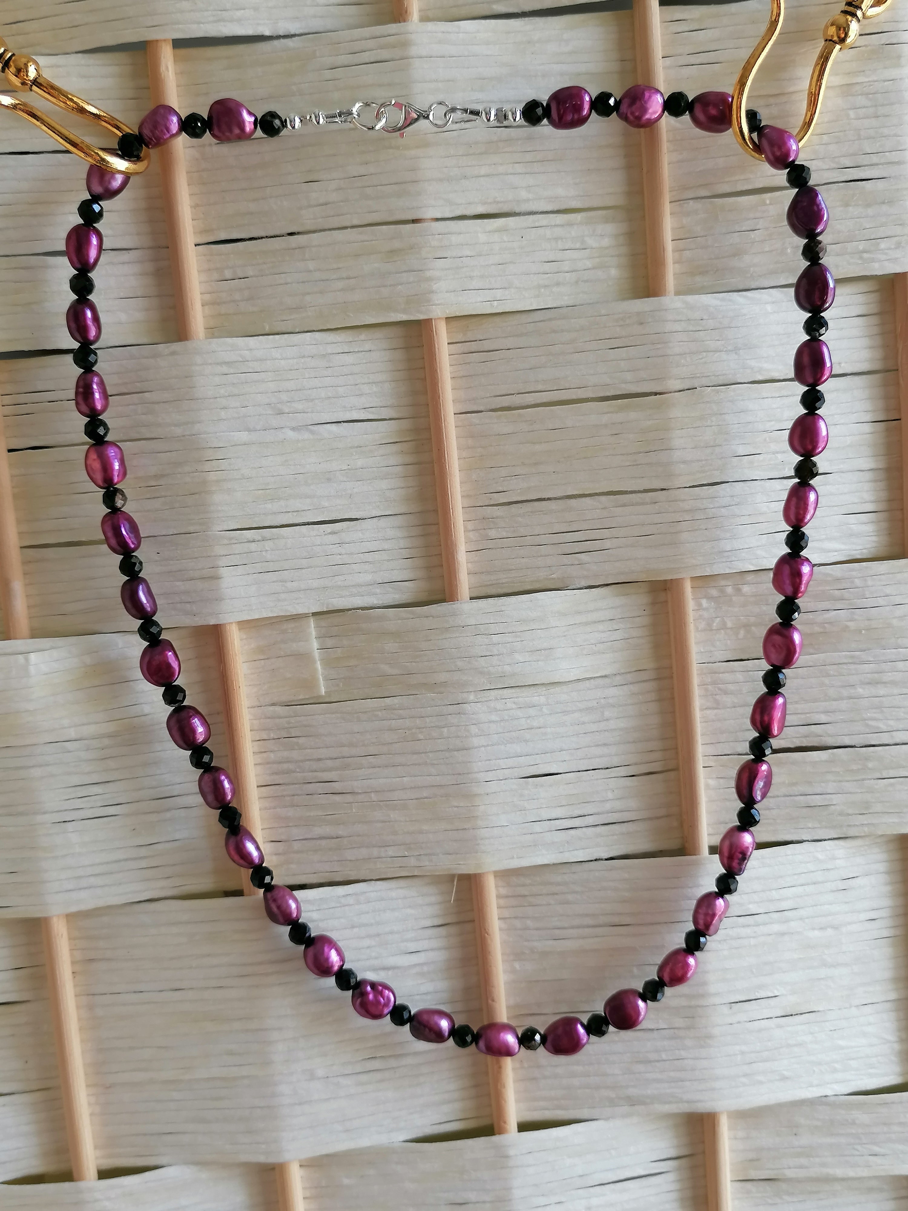 Plum Baroque Pearl & Black Tourmaline Necklace | 925 Sterling Silver