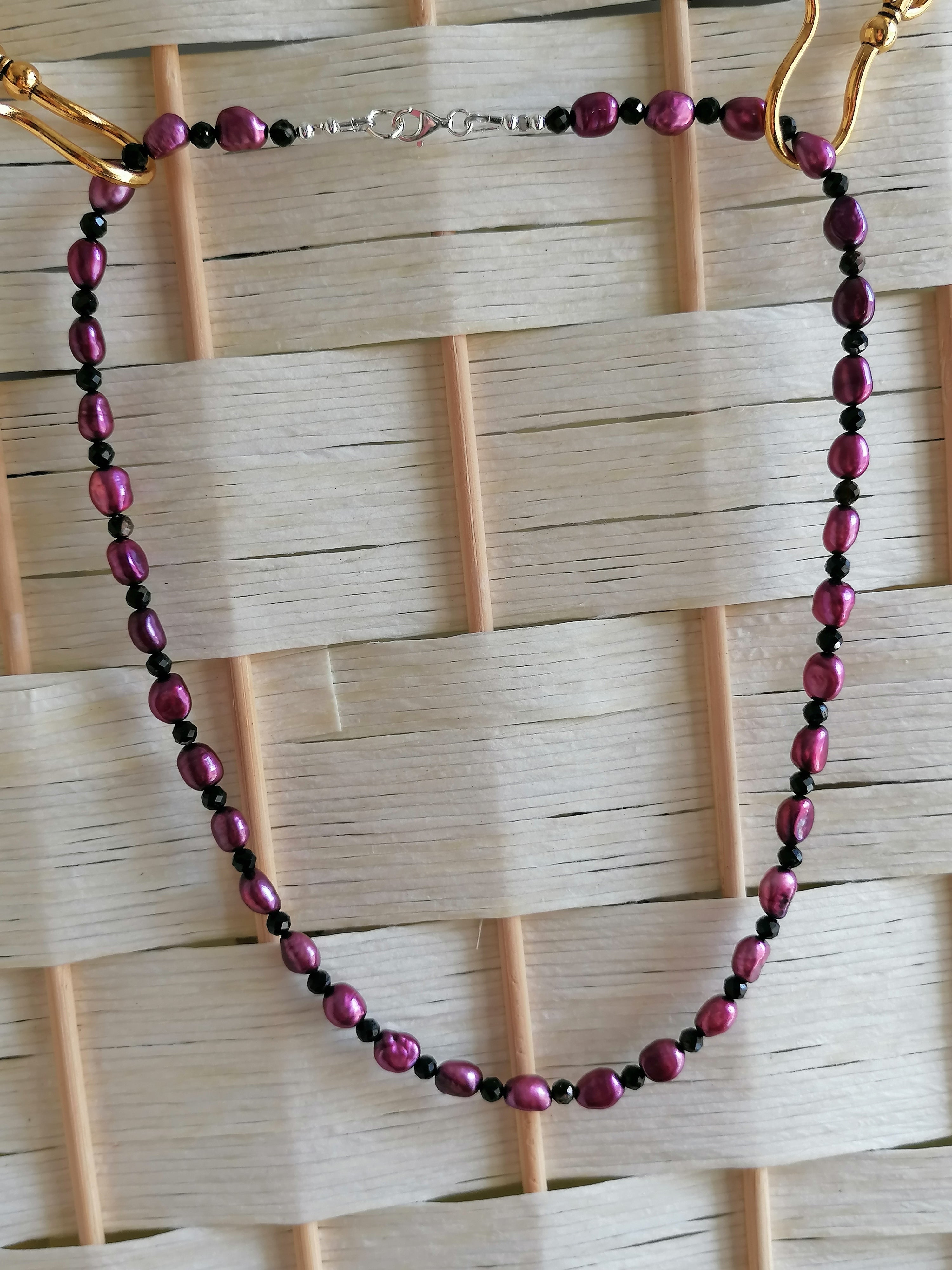 Plum Baroque Pearl & Black Tourmaline Necklace | 925 Sterling Silver