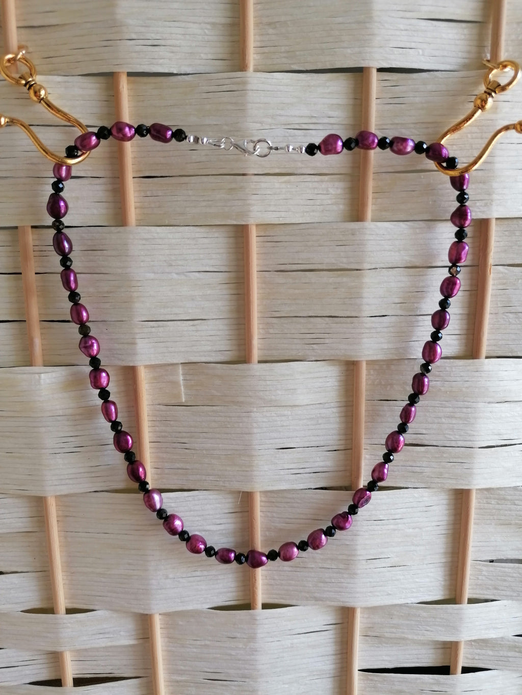 Plum Baroque Pearl & Black Tourmaline Necklace | 925 Sterling Silver