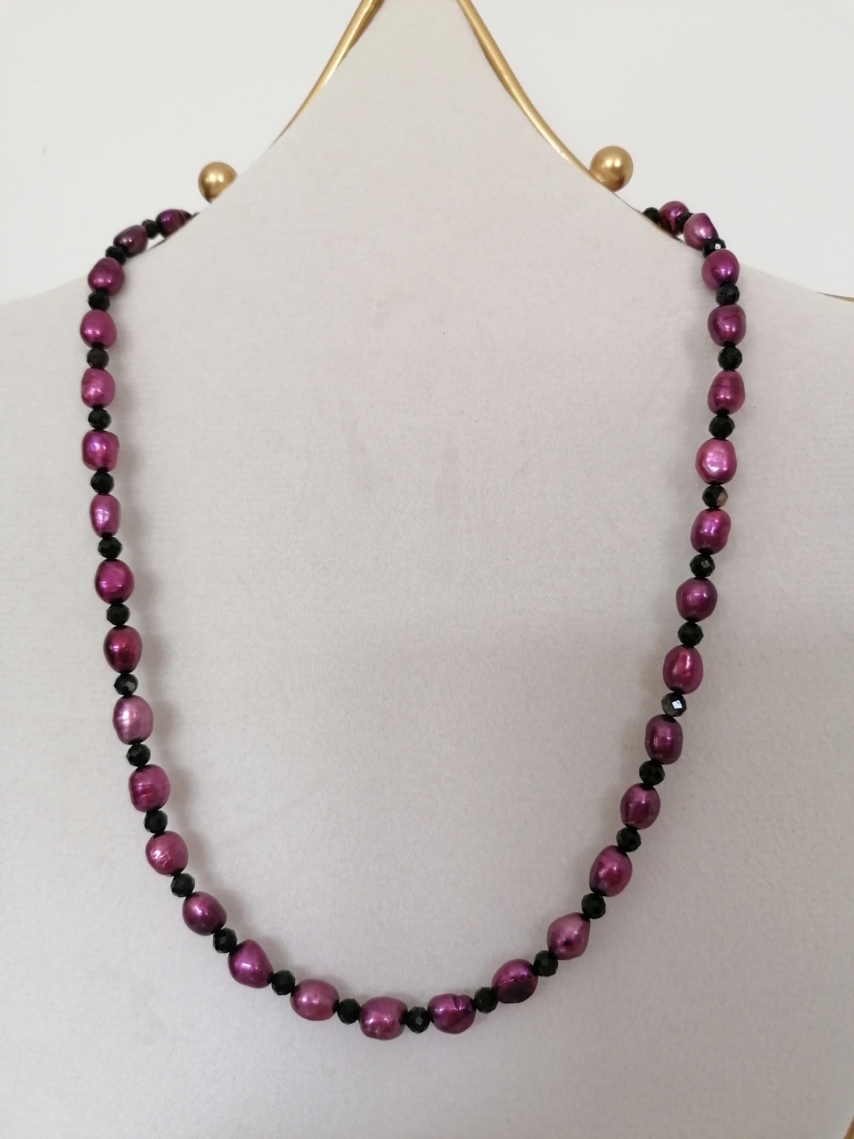Plum Baroque Pearl & Black Tourmaline Necklace | 925 Sterling Silver