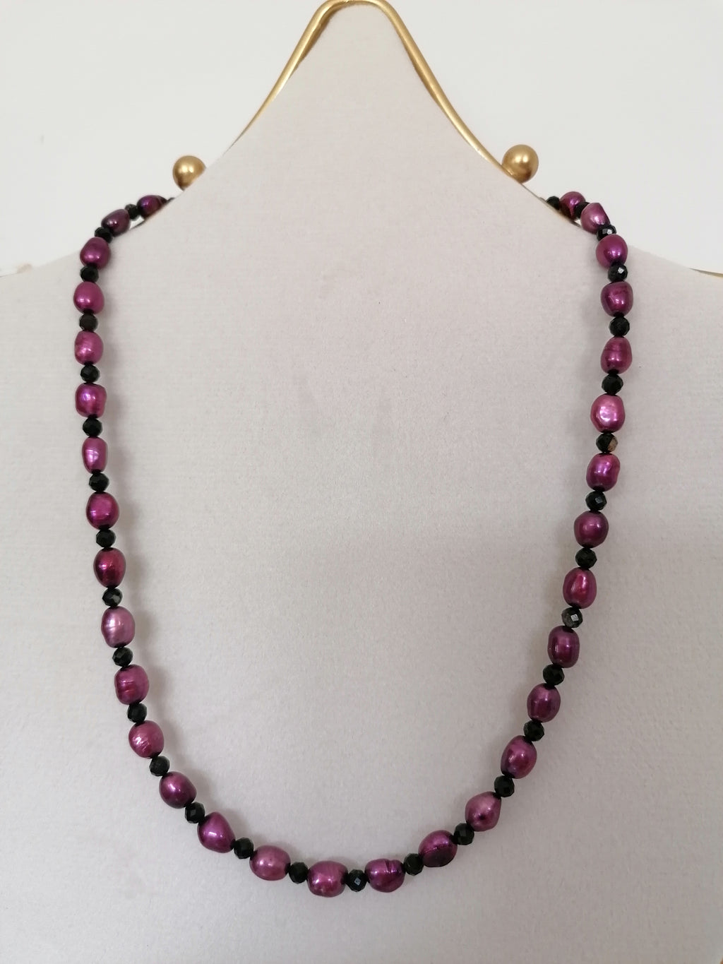 Plum Baroque Pearl & Black Tourmaline Necklace | 925 Sterling Silver