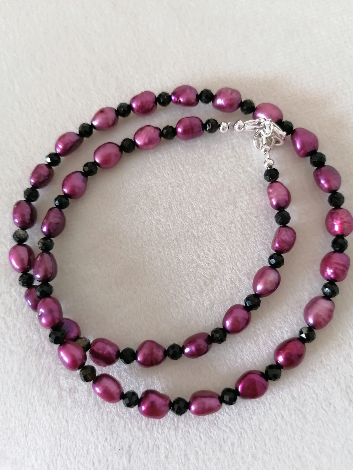Plum Baroque Pearl & Black Tourmaline Necklace | 925 Sterling Silver