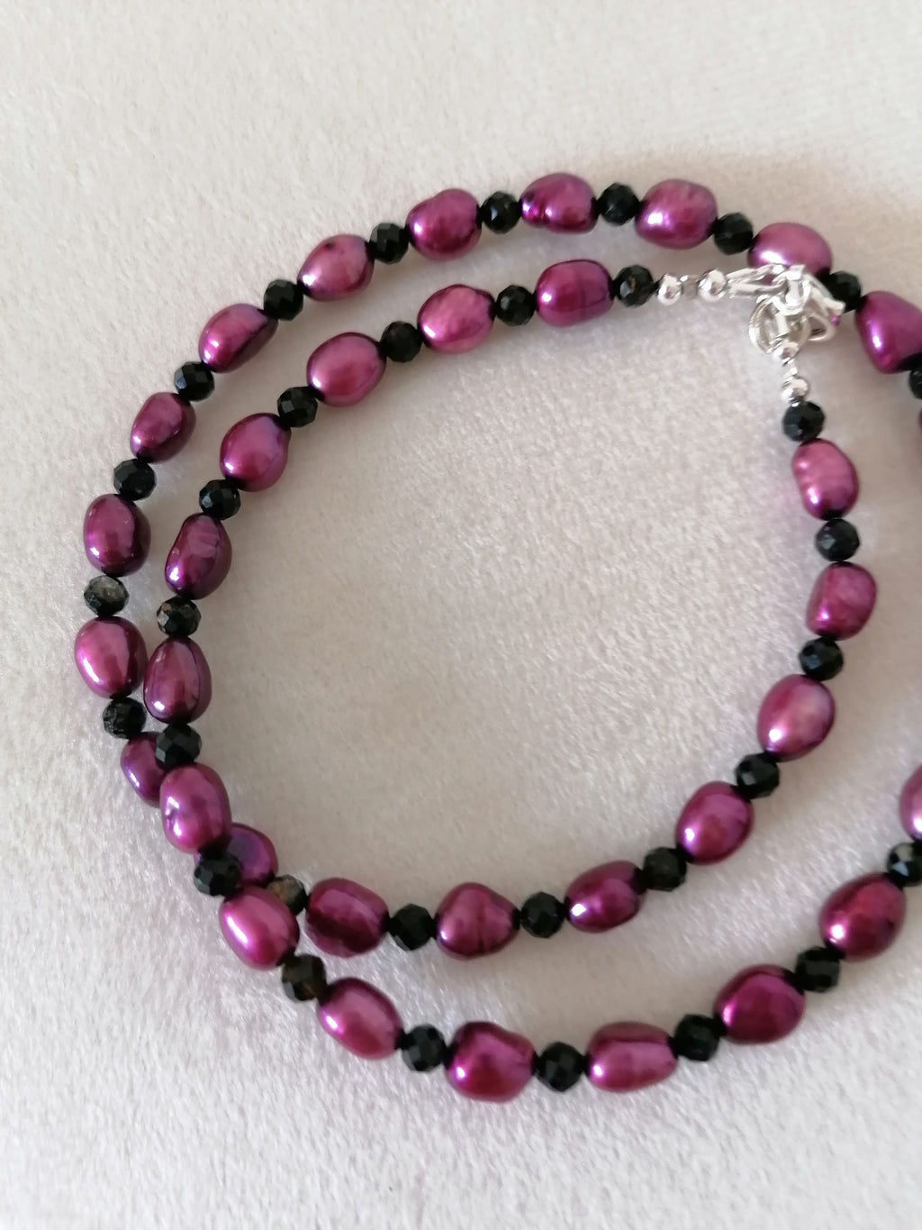 Plum Baroque Pearl & Black Tourmaline Necklace | 925 Sterling Silver
