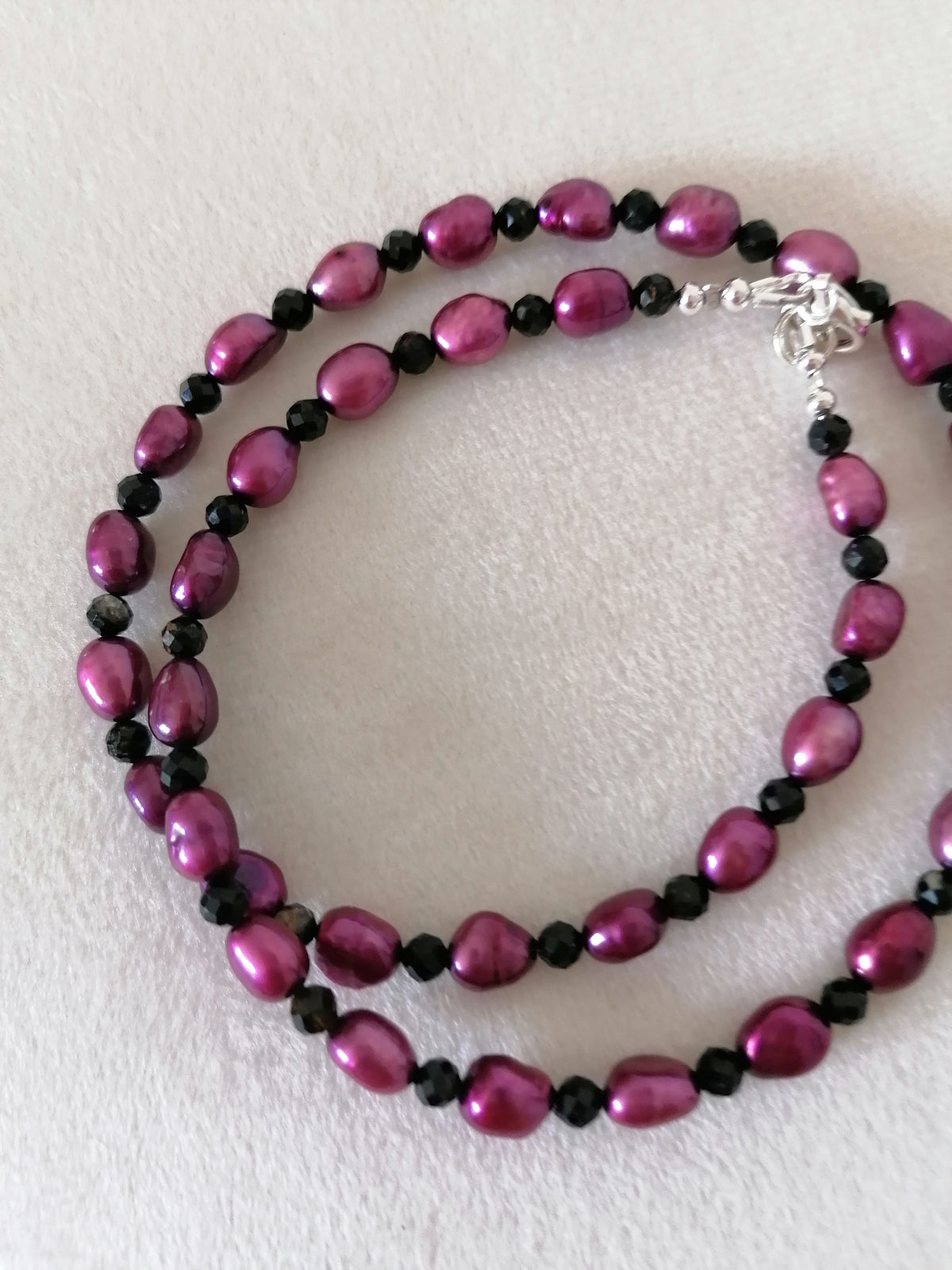 Plum Baroque Pearl & Black Tourmaline Necklace | 925 Sterling Silver