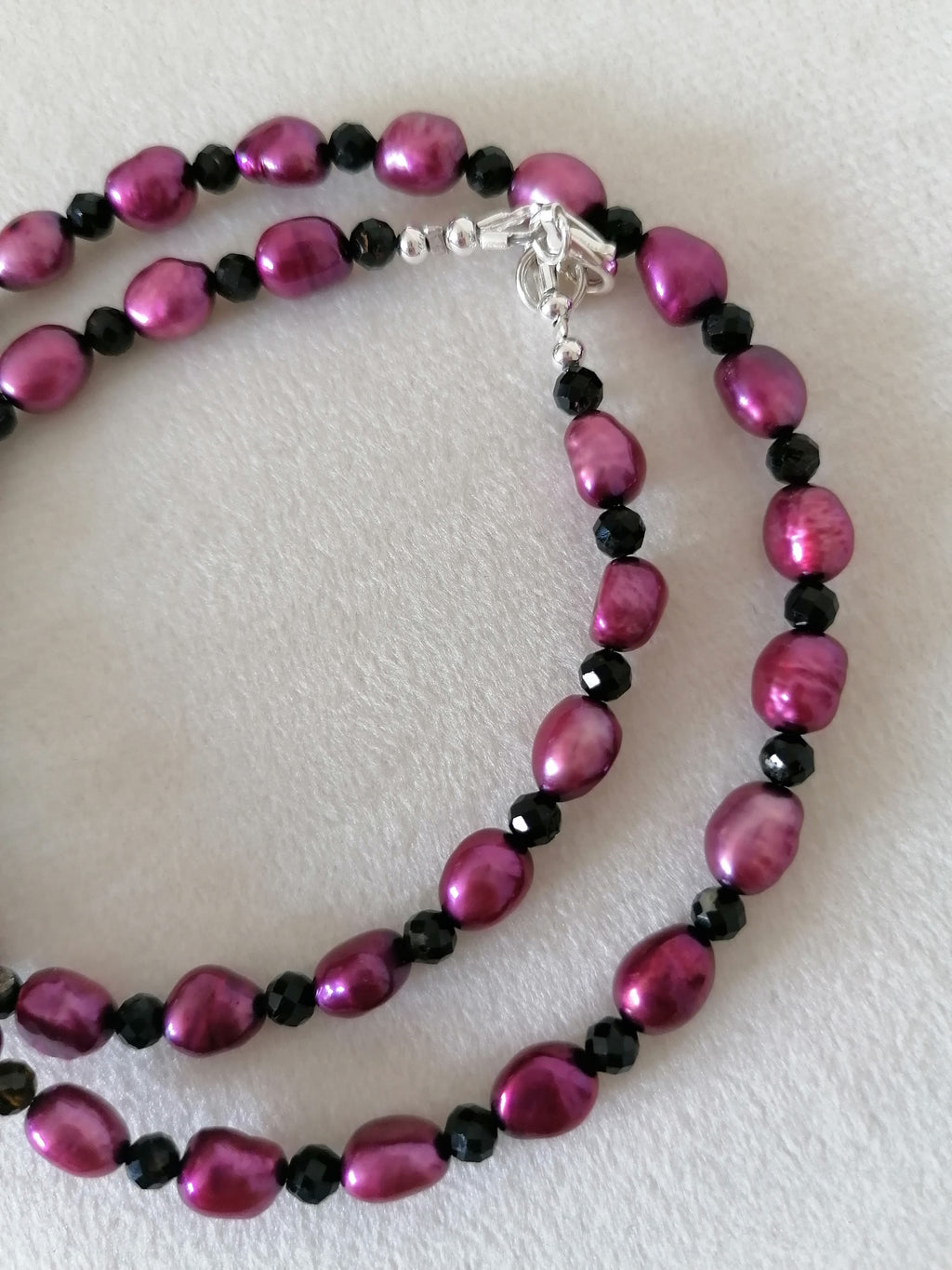Plum Baroque Pearl & Black Tourmaline Necklace | 925 Sterling Silver