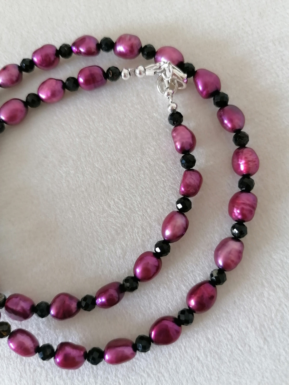 Plum Baroque Pearl & Black Tourmaline Necklace | 925 Sterling Silver