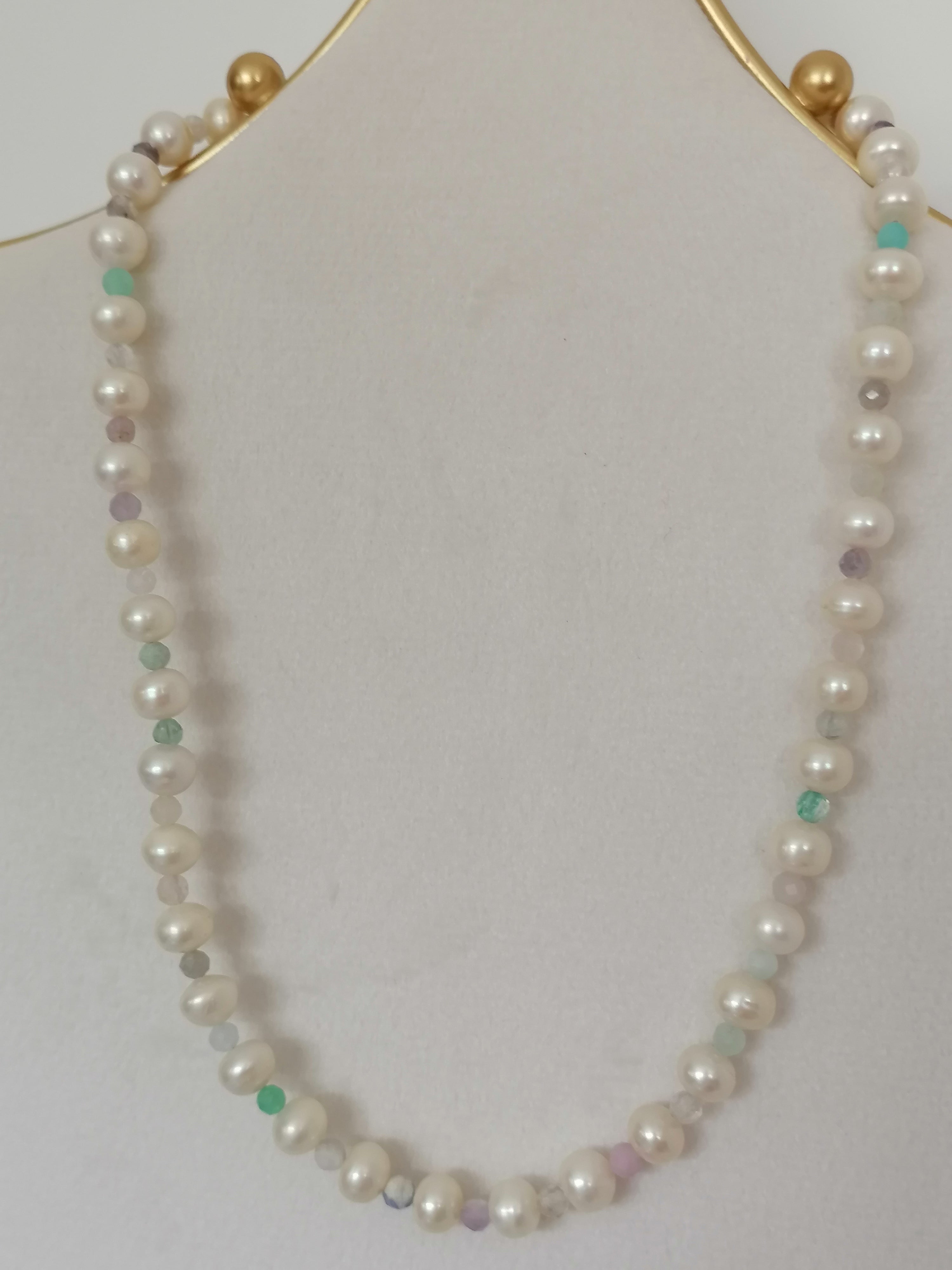 Freshwater Pearl & Semi-Precious Gemstone Necklace | 925 Sterling Silver