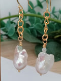 Baroque Flameball Pearl & Aquamarine Chain Drop Earrings | 24ct Gold Vermeil