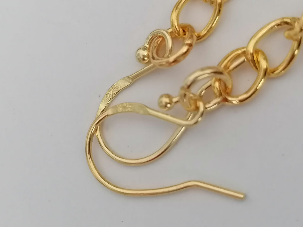 Baroque Flameball Pearl & Aquamarine Chain Drop Earrings | 24ct Gold Vermeil