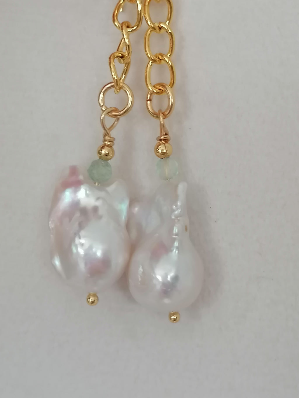 Baroque Flameball Pearl & Aquamarine Chain Drop Earrings | 24ct Gold Vermeil
