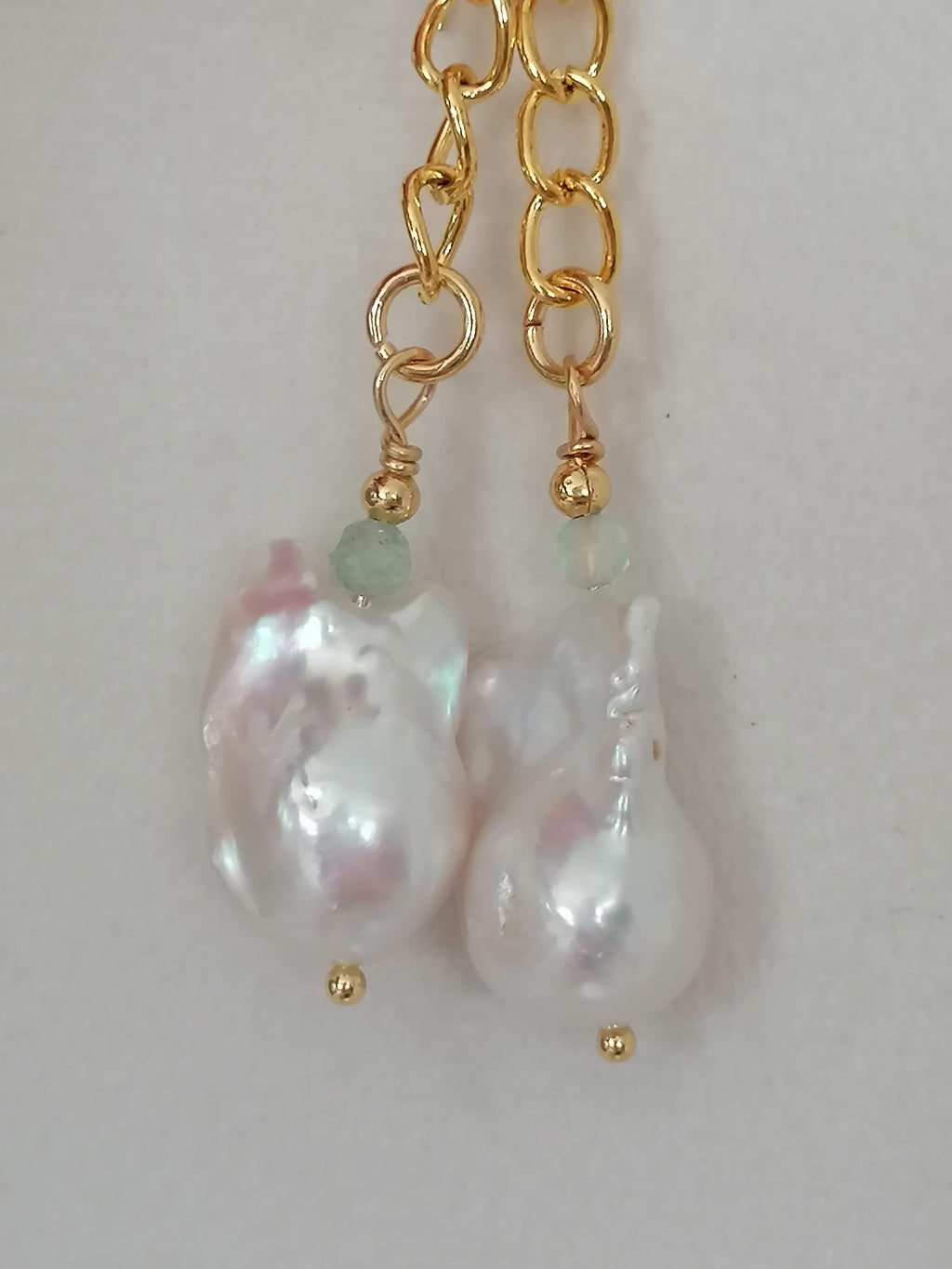 Baroque Flameball Pearl & Aquamarine Chain Drop Earrings | 24ct Gold Vermeil