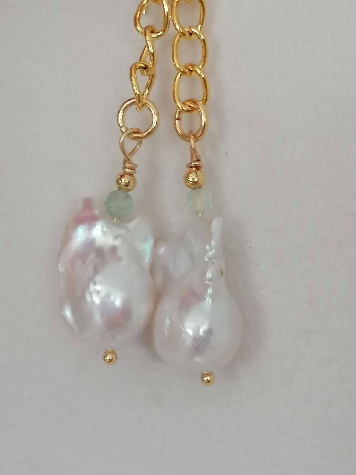 Baroque Flameball Pearl & Aquamarine Chain Drop Earrings | 24ct Gold Vermeil
