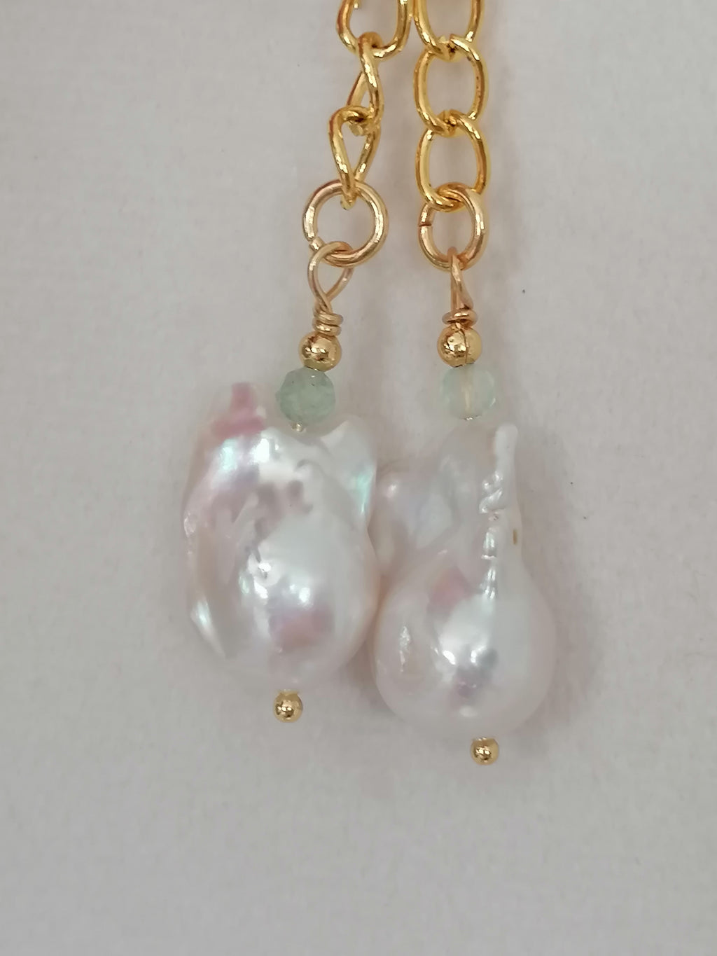 Baroque Flameball Pearl & Aquamarine Chain Drop Earrings | 24ct Gold Vermeil