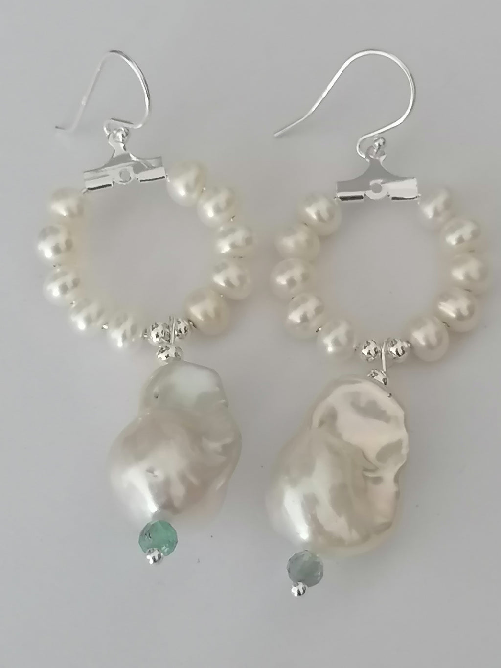 Baroque Flameball Pearl & Aquamarine Hoop Drop Earrings | 925 Sterling Silver