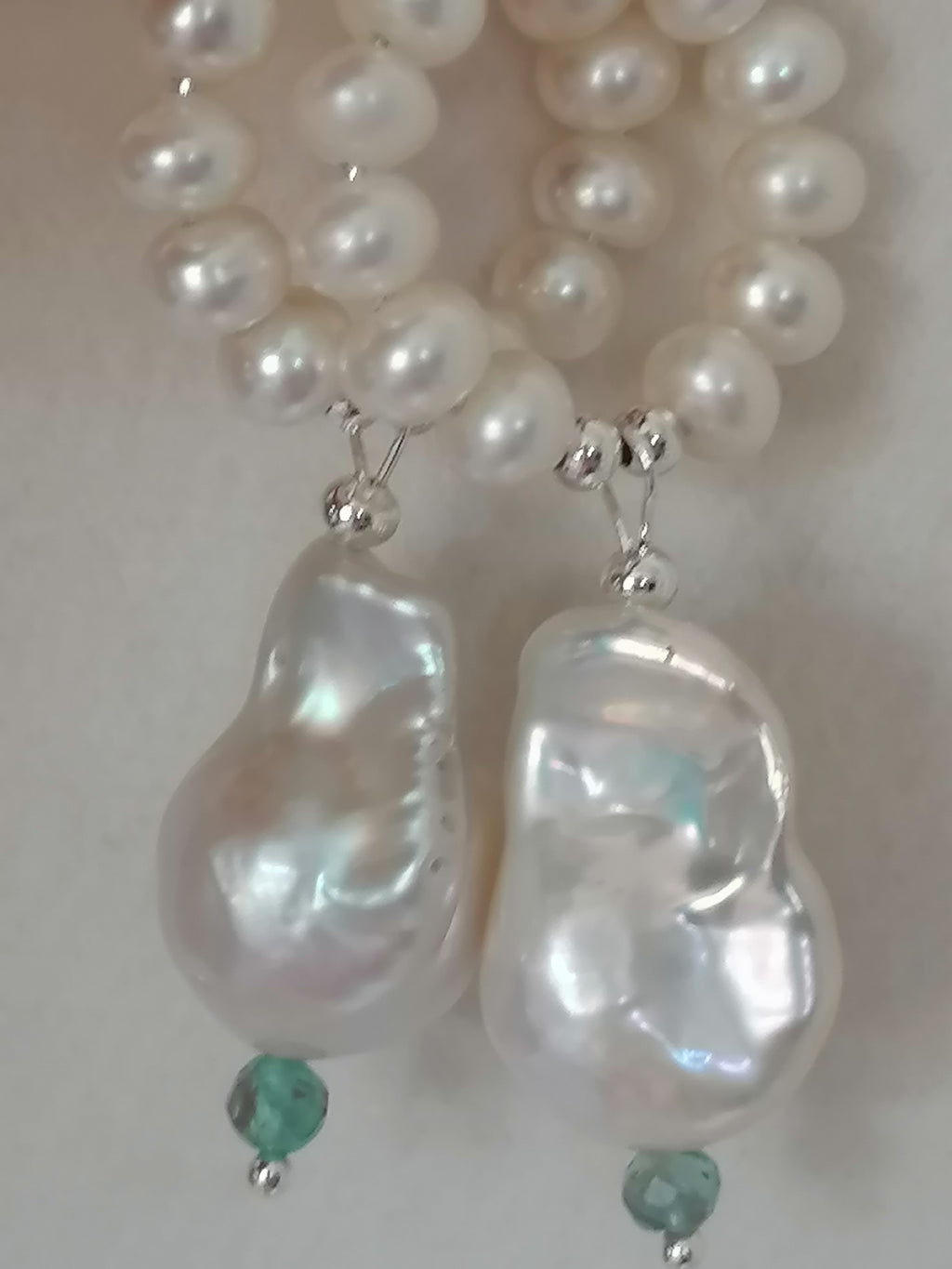 Baroque Flameball Pearl & Aquamarine Hoop Drop Earrings | 925 Sterling Silver