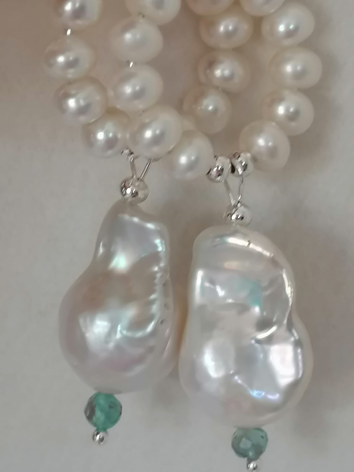 Baroque Flameball Pearl & Aquamarine Hoop Drop Earrings | 925 Sterling Silver