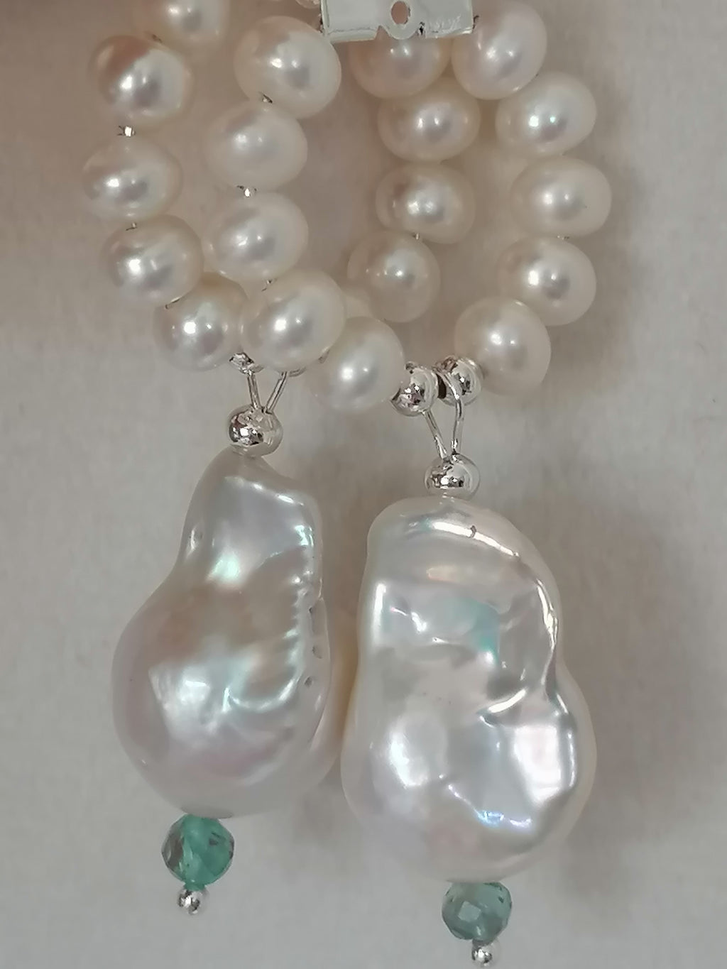 Baroque Flameball Pearl & Aquamarine Hoop Drop Earrings | 925 Sterling Silver