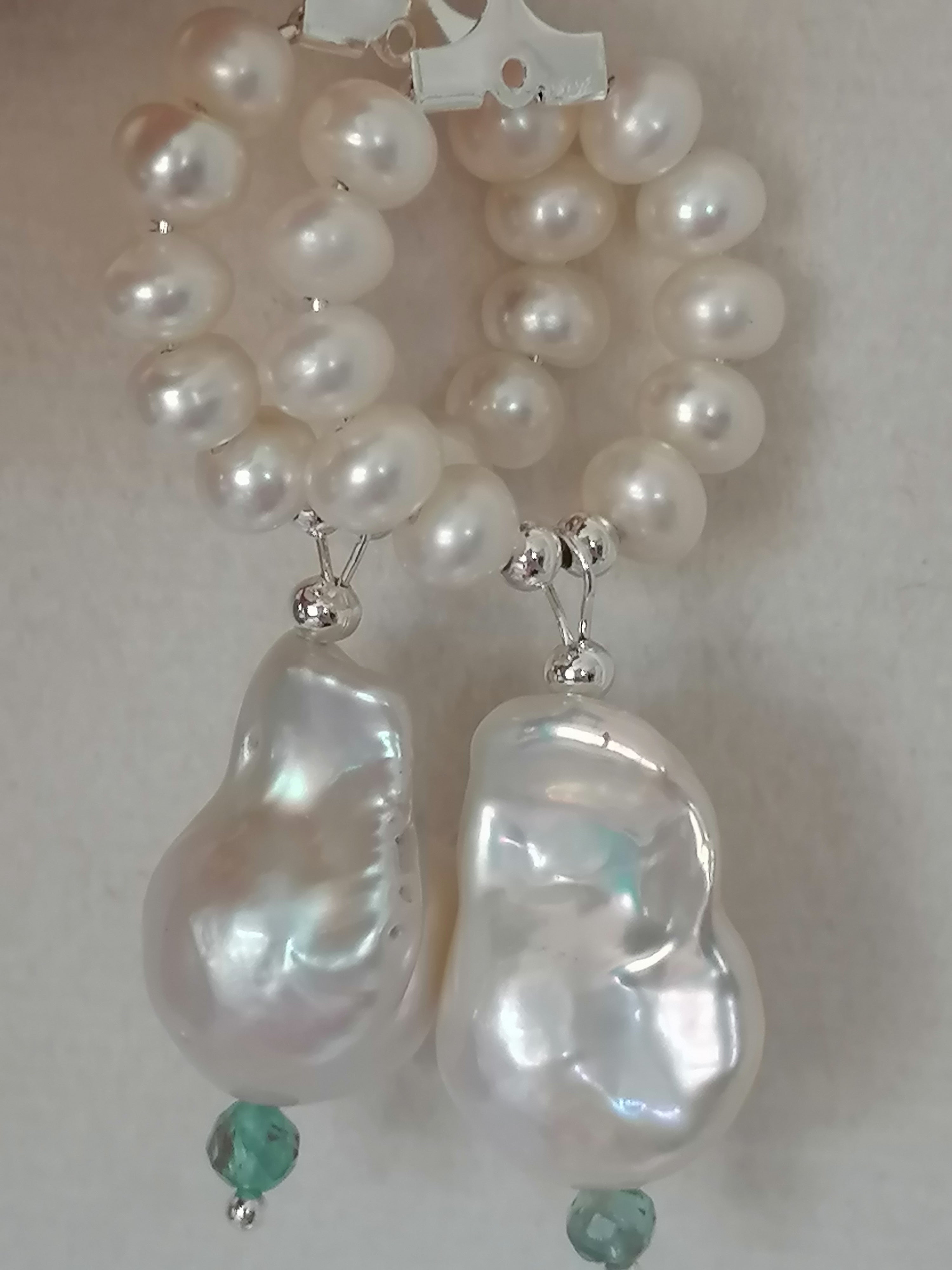 Baroque Flameball Pearl & Aquamarine Hoop Drop Earrings | 925 Sterling Silver