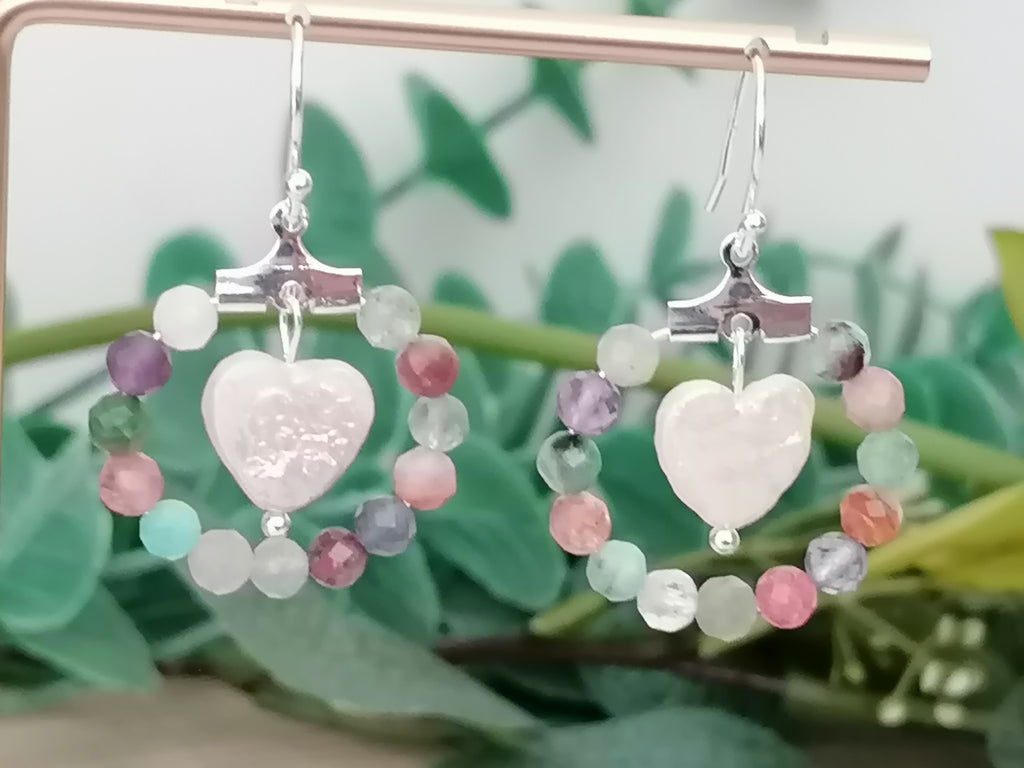 Semi-Precious Gemstone Hoop & Baroque Heart Pearl Earrings | 925 Sterling Silver