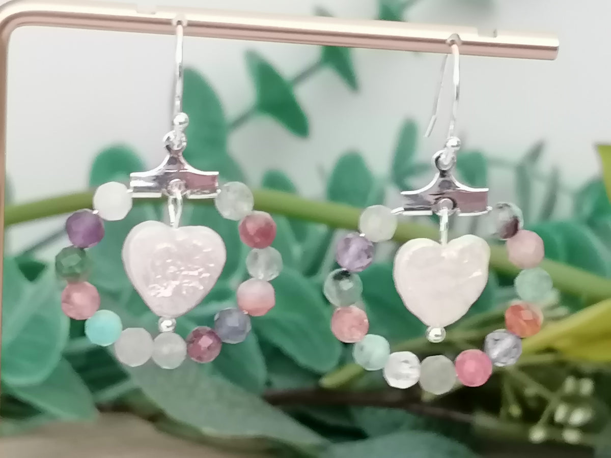 Semi-Precious Gemstone Hoop & Baroque Heart Pearl Earrings | 925 Sterling Silver
