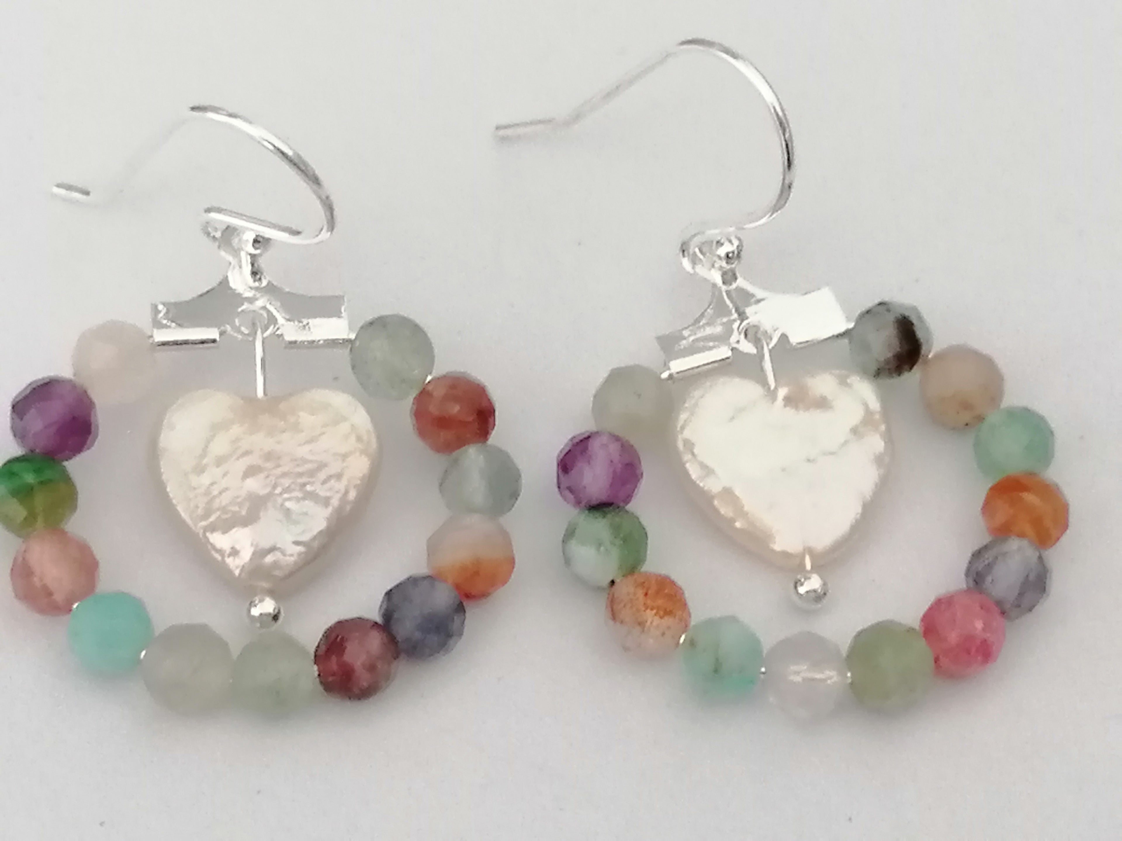 Semi-Precious Gemstone Hoop & Baroque Heart Pearl Earrings | 925 Sterling Silver