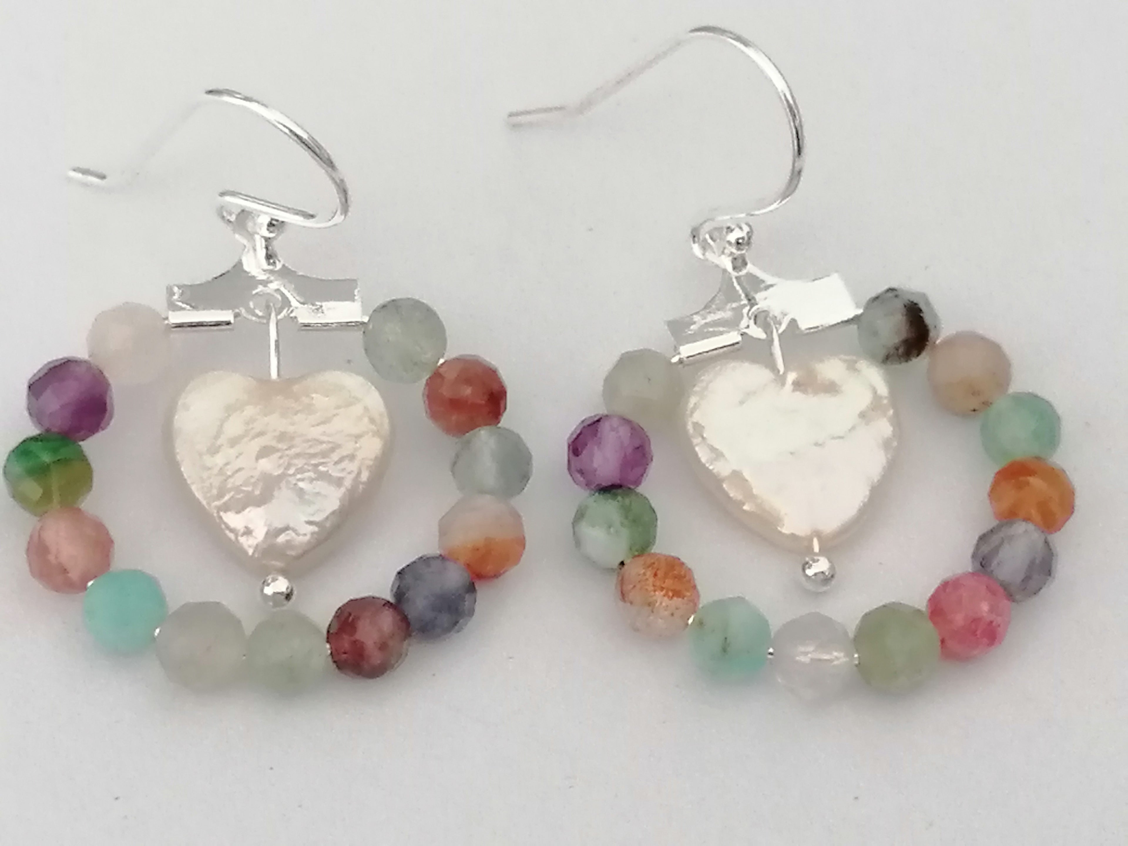 Semi-Precious Gemstone Hoop & Baroque Heart Pearl Earrings | 925 Sterling Silver