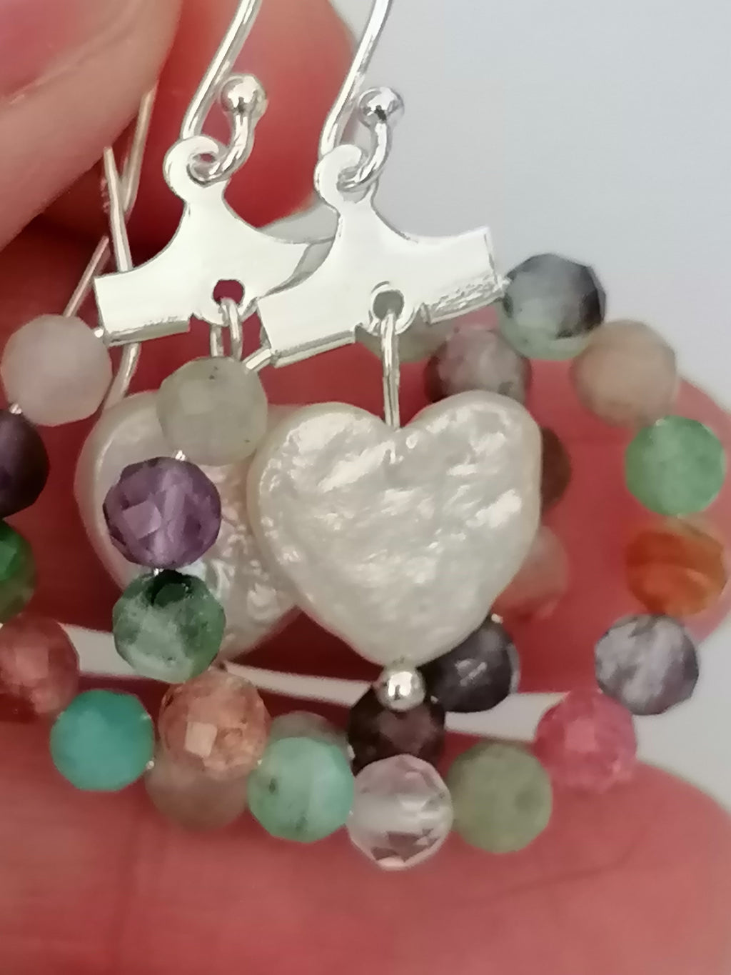 Semi-Precious Gemstone Hoop & Baroque Heart Pearl Earrings | 925 Sterling Silver
